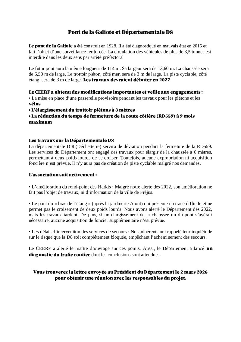2026 actualité pont de la Galiote